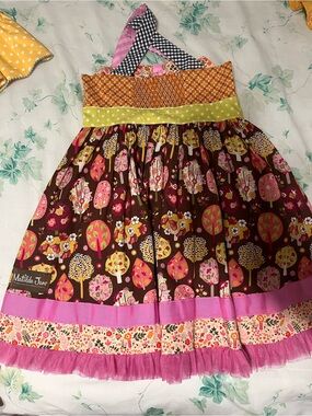 Matilda Jane Brown Dress with Pink, Green & Orange Accents